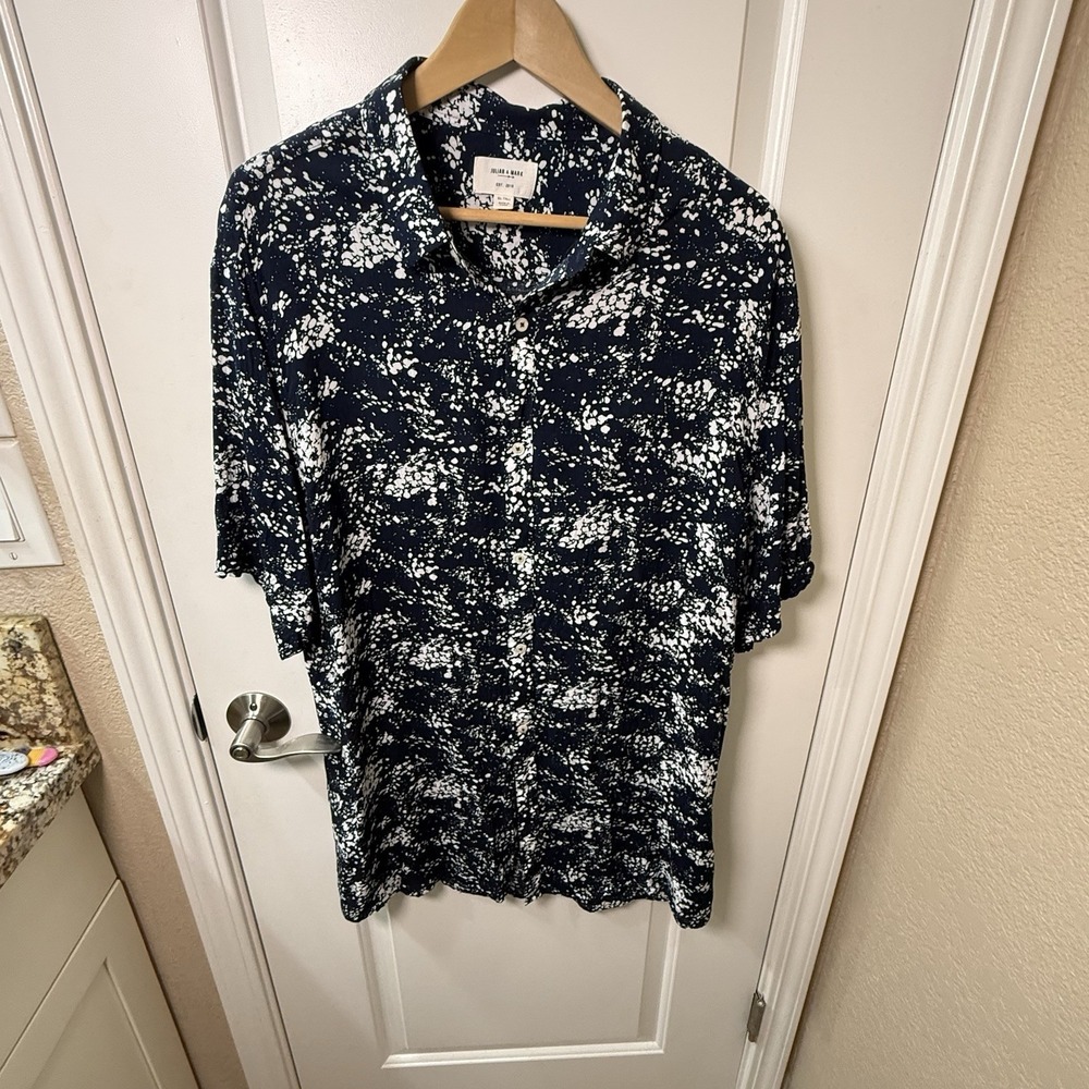 Julian & Mark Mens XL Tall Button Up Shirt Navy White Abstract Print